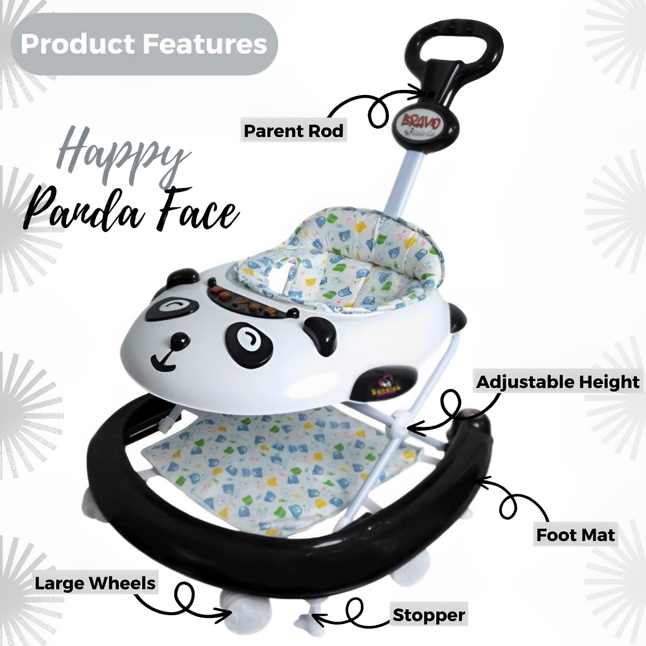 360 Baby Walker , waker for 0 to 2 Years | A Baby Gift Activity Rattle Toys for Babies Growth Cycle, Adjustable Height, Thick, Safe & Comfortable Seat, Rotatable Wheel, Music & Parent Handel Rod – Black - MRGTOYS
