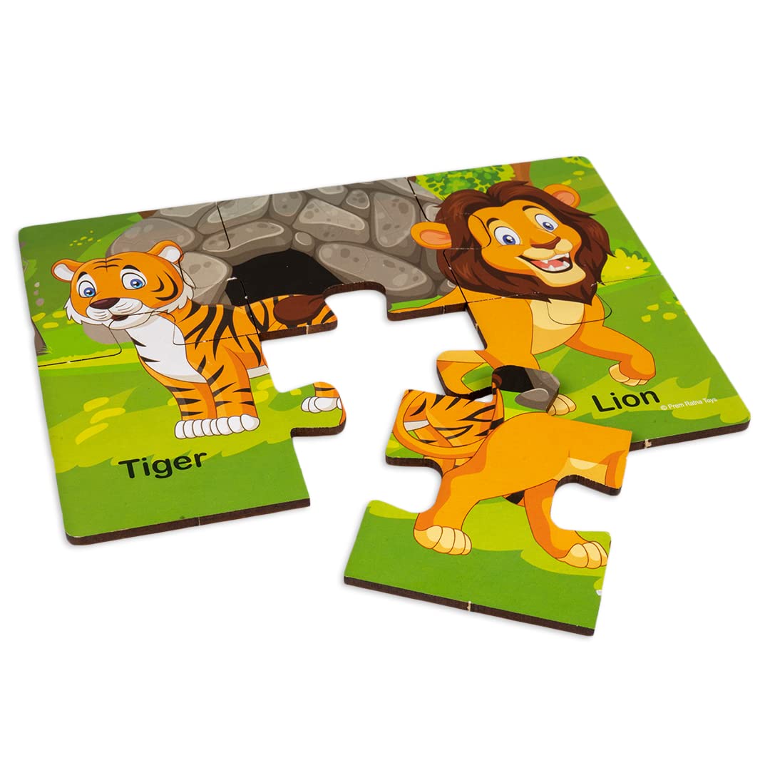 Ratna's My First Wooden Jigsaw Puzzle Wild Animals for Kids (6 Pieces, Pack of 6) Puzzle Size 17 x 12 cm
