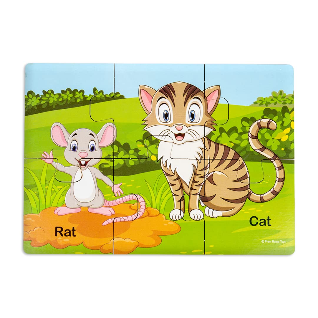 Ratna's My First Wooden Jigsaw Puzzle Domestic Animals for Kids (6 Pieces, Pack of 6; Total 36 pcs) Puzzle Size 17 x 12 cm
