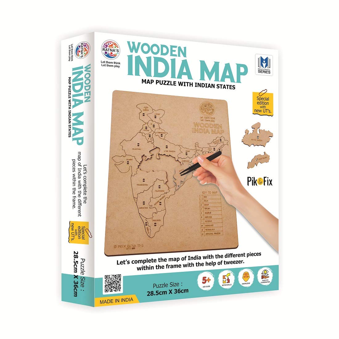 Ratna's Wooden India Map Puzzle, Pik & Fix The Pieces with The Help of Plucker provided