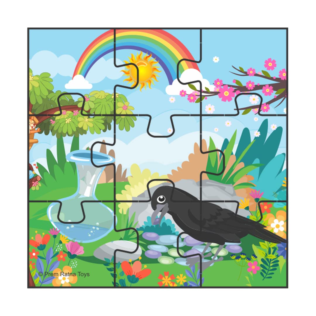 Ratna's Wooden Jigsaw Story Puzzle Thirsty Crow for Kids 54 Pieces (9 Pieces Puzzle, Pack of 6) Puzzle Size 14 x 14 cm