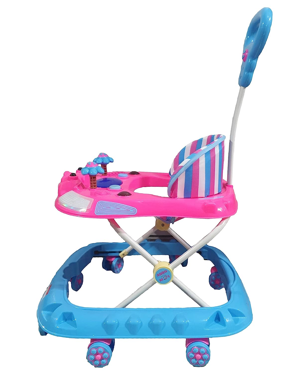 Baby Walker 6-18 Months Learn to Walk with Height Adjustable Light and Music Attractive Colours for Baby Boy and Girl (Beera with Handle Pink-Blue) (Pack of 1) - MRGTOYS