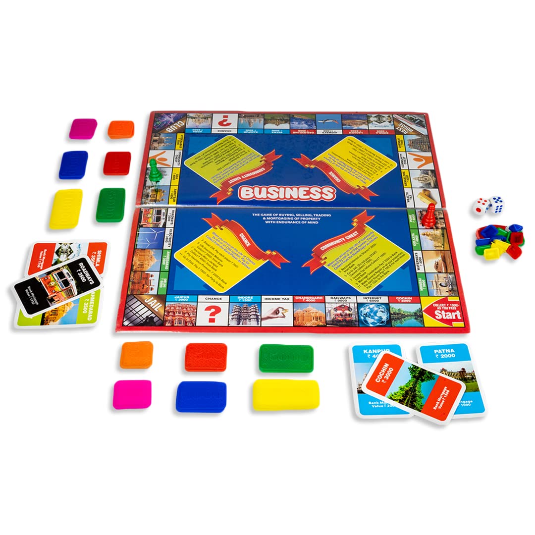 RATNA'S 2 in 1 Business and Chess Deluxe Board Game with Biscuit Coins for Kids - Develop Concentration and Brain Skills with Multicolor Paper and Plastic Set - Perfect Family Strategy Game for All Ages