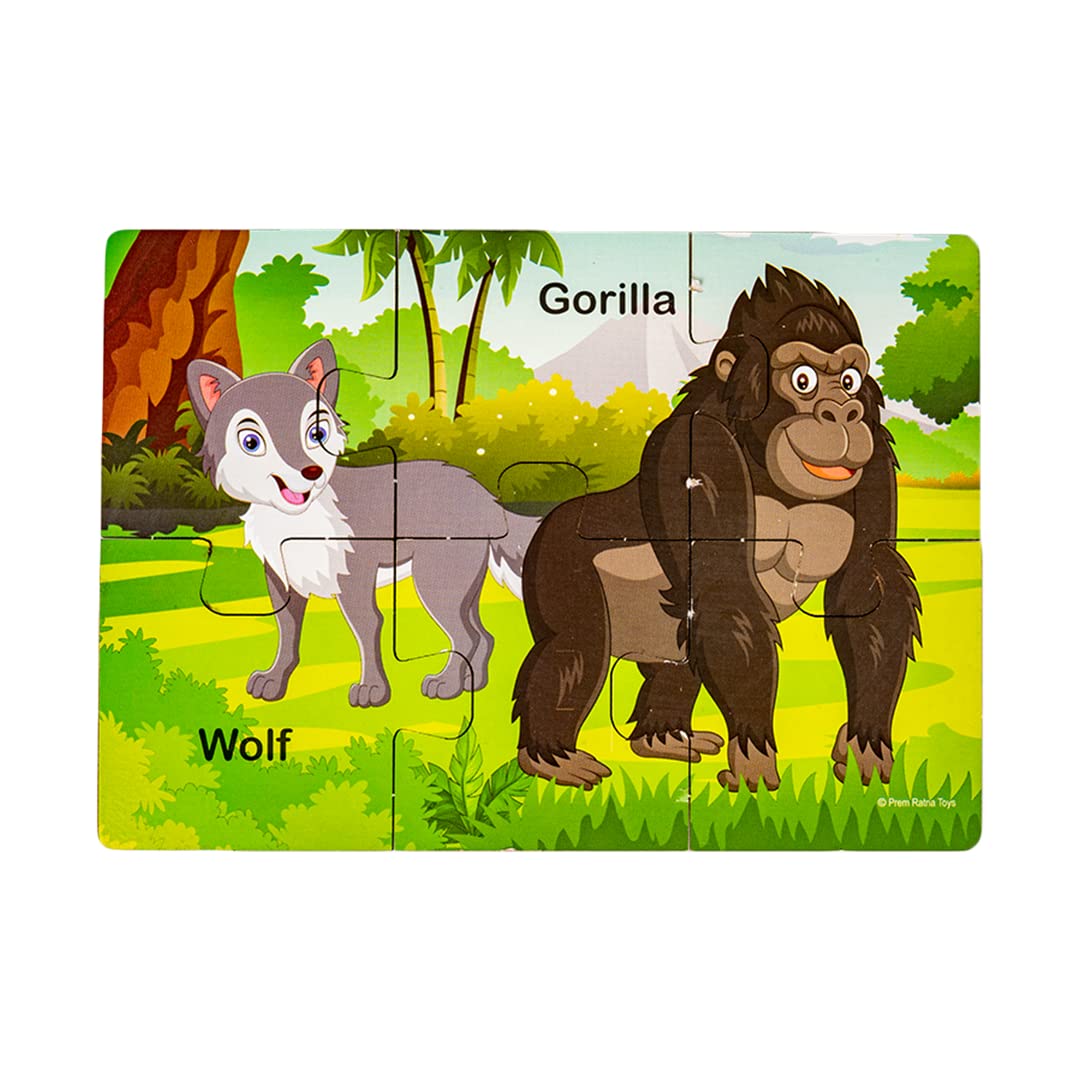 Ratna's My First Wooden Jigsaw Puzzle Wild Animals for Kids (6 Pieces, Pack of 6) Puzzle Size 17 x 12 cm