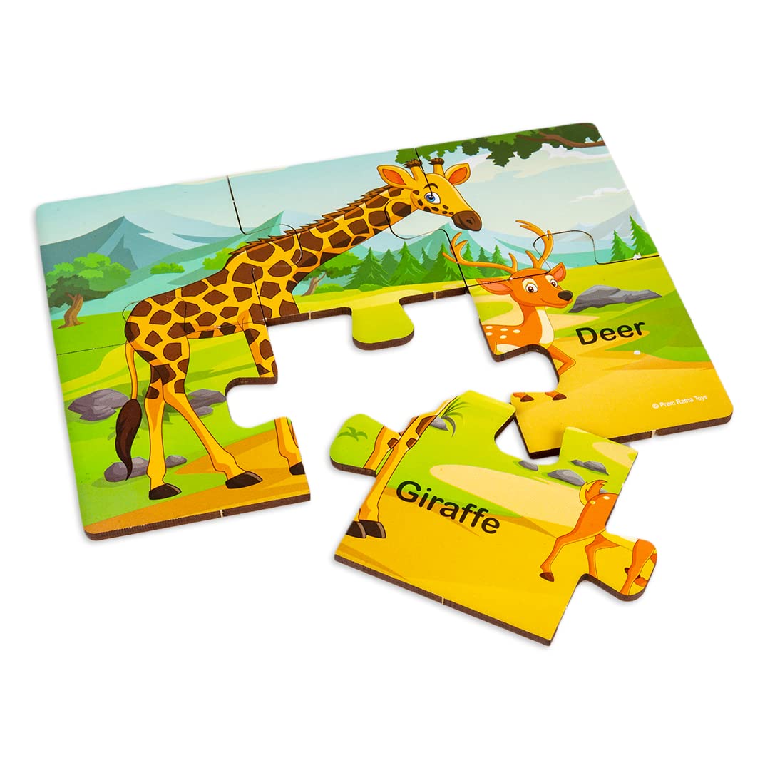 Ratna's My First Wooden Jigsaw Puzzle Wild Animals for Kids (6 Pieces, Pack of 6) Puzzle Size 17 x 12 cm