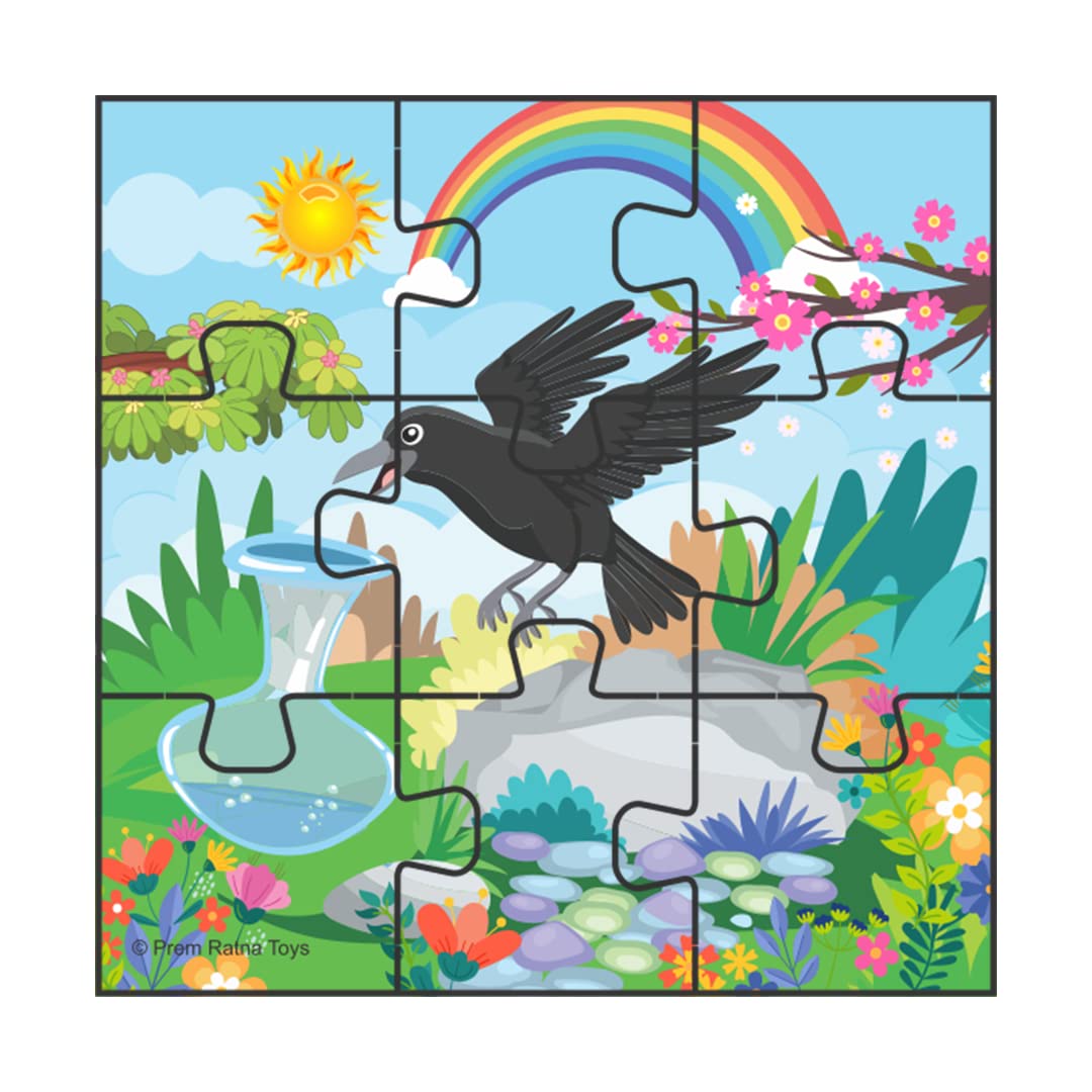 Ratna's Wooden Jigsaw Story Puzzle Thirsty Crow for Kids 54 Pieces (9 Pieces Puzzle, Pack of 6) Puzzle Size 14 x 14 cm