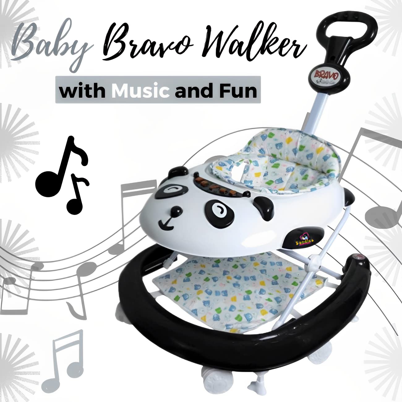360 Baby Walker , waker for 0 to 2 Years | A Baby Gift Activity Rattle Toys for Babies Growth Cycle, Adjustable Height, Thick, Safe & Comfortable Seat, Rotatable Wheel, Music & Parent Handel Rod – Black - MRGTOYS