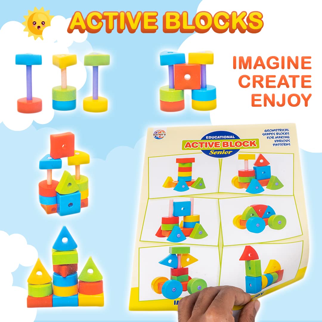 RATNA'S Building Block Toys for Kids.Age(2 to 6) Multicolour (Active Blocks Senior)