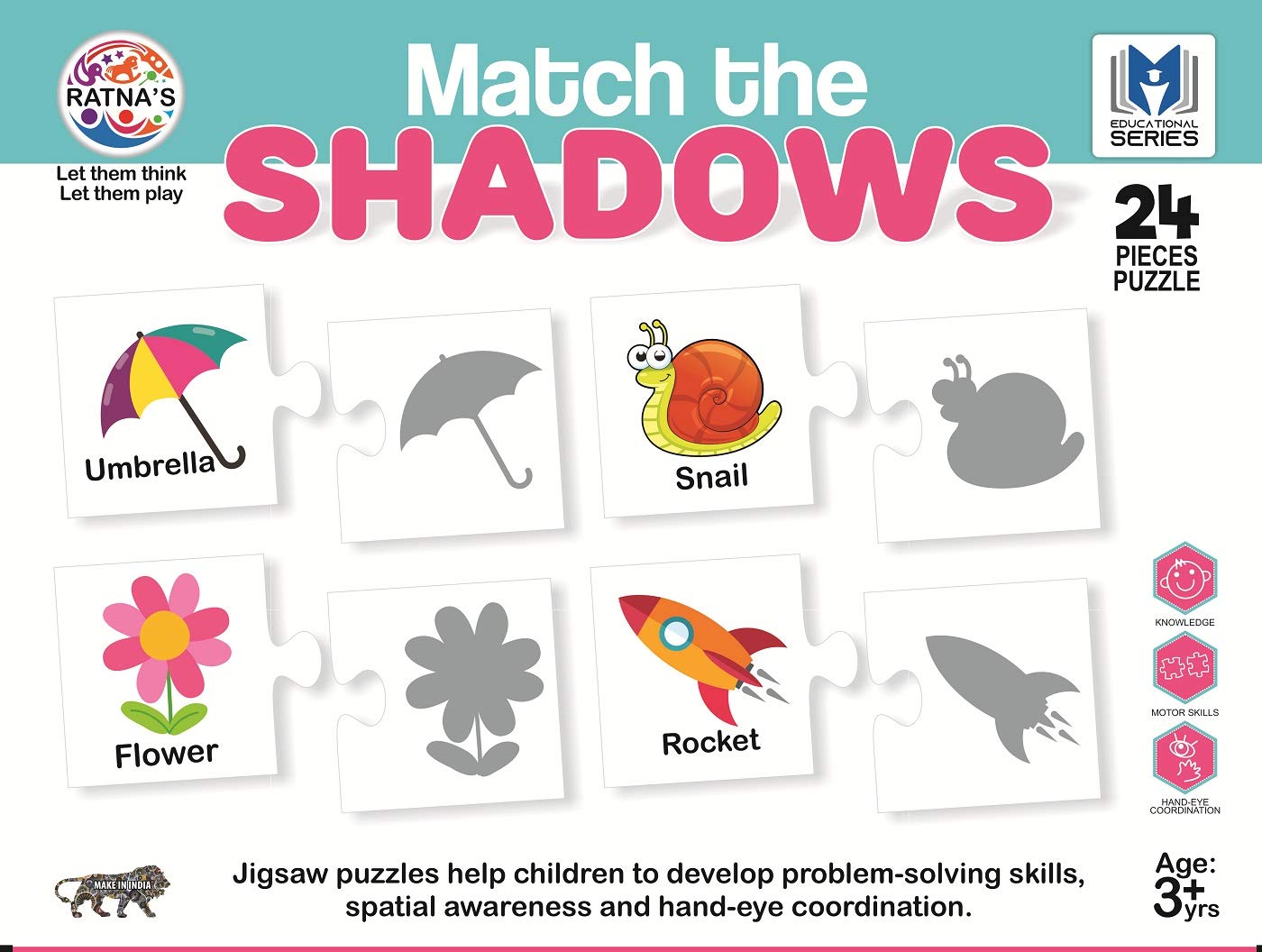 Ratna's Match The Shadows Jigsaw Puzzle for Kids. 48 Different Shadow Jigsaw for Kids