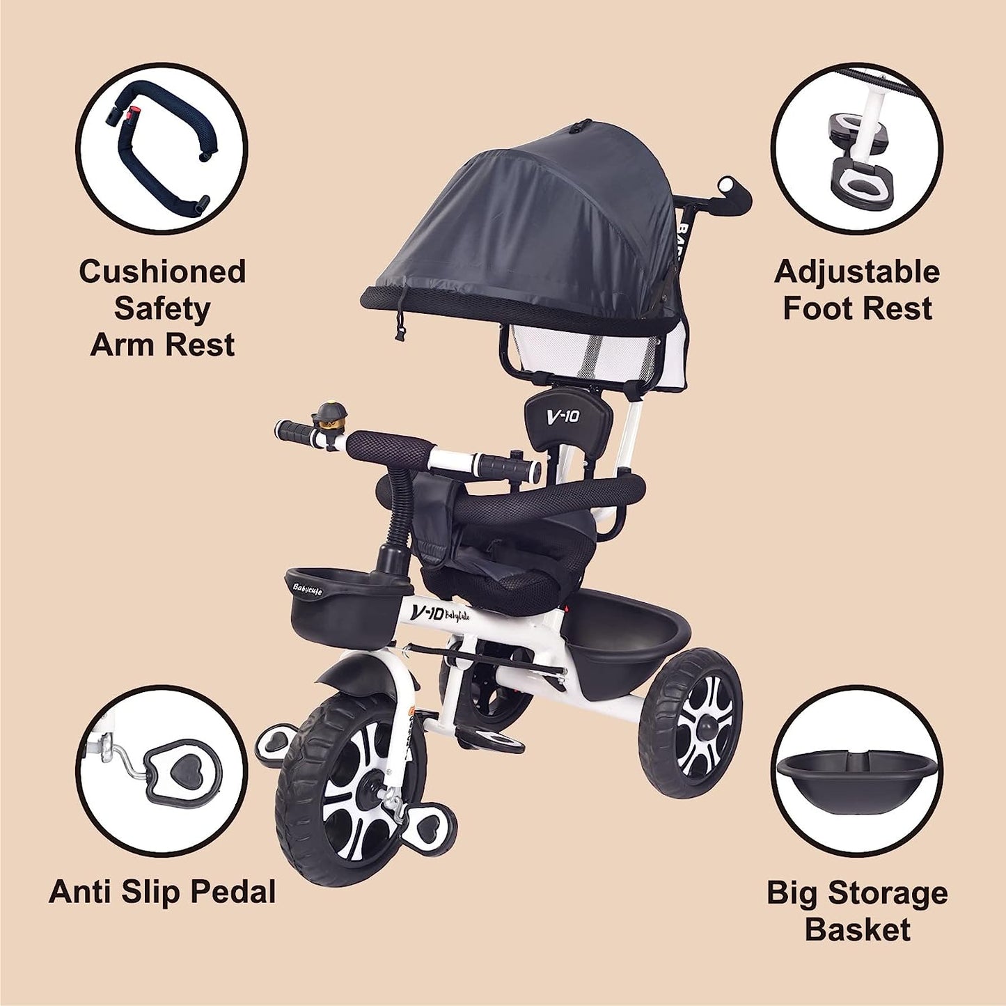 BabyCute Cycle for Kids, Plug and Play Baby Sports Tricycle with Canopy for 2 to 5 Year Old Children V 10 - MRGTOYS