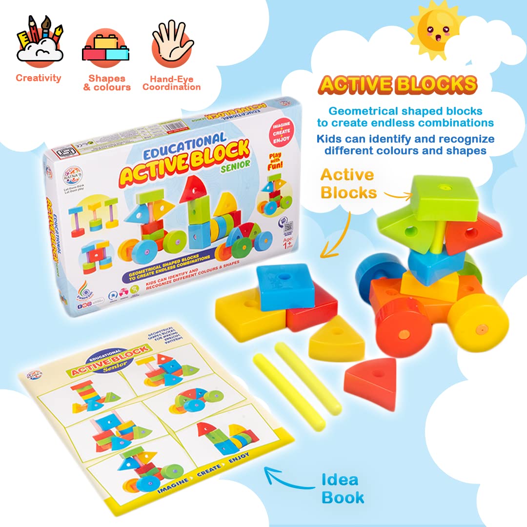 RATNA'S Building Block Toys for Kids.Age(2 to 6) Multicolour (Active Blocks Senior)