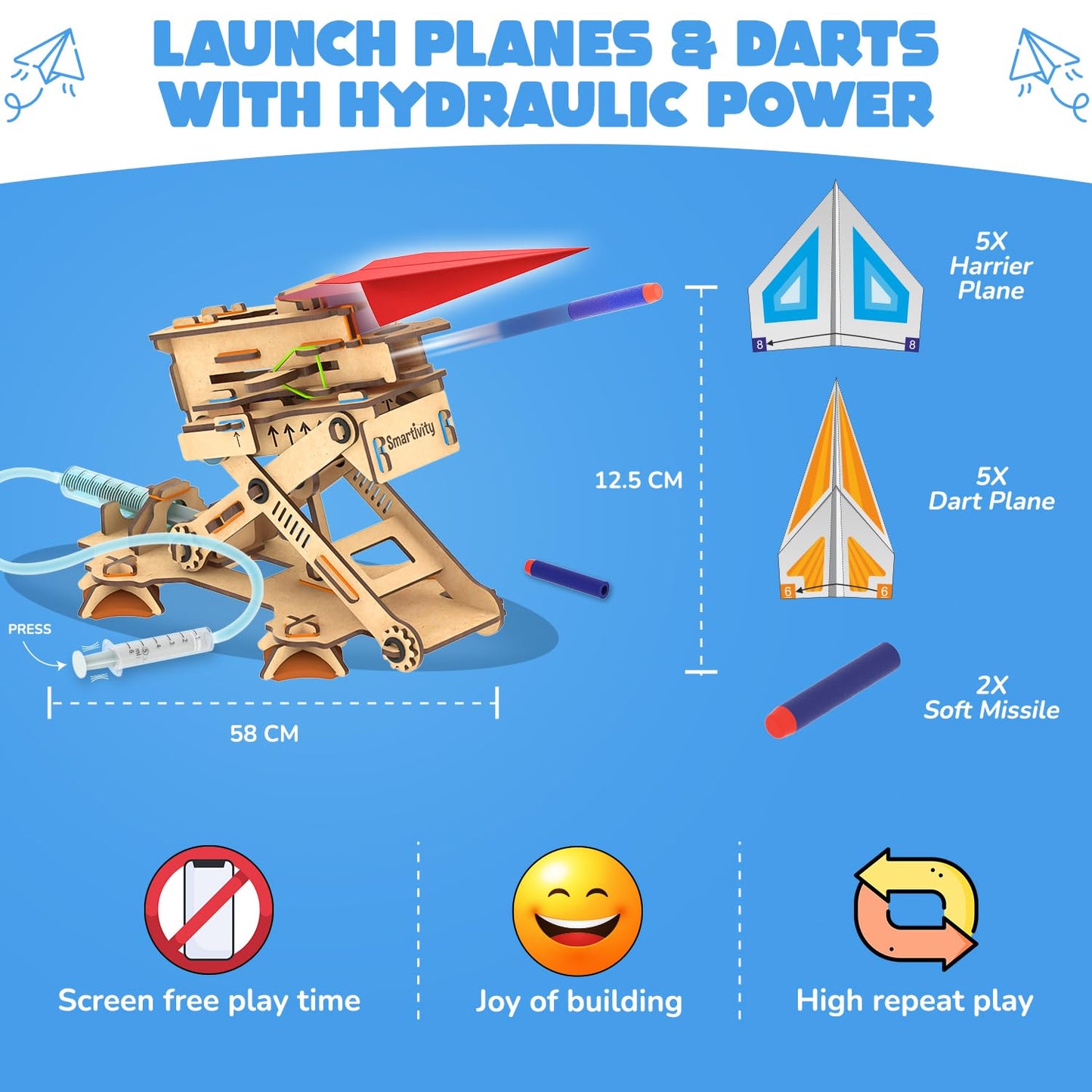 Smartivity 2in1 Hydraulic Aeroplane & Dart Launcher Toy for Kids 6-14 Years Old | Birthday Gifts for Boys & Girls | DIY Science Toy for Kids 6,7,8,9,10,11,12,13,14 YearsI STEM Wooden Construction Game