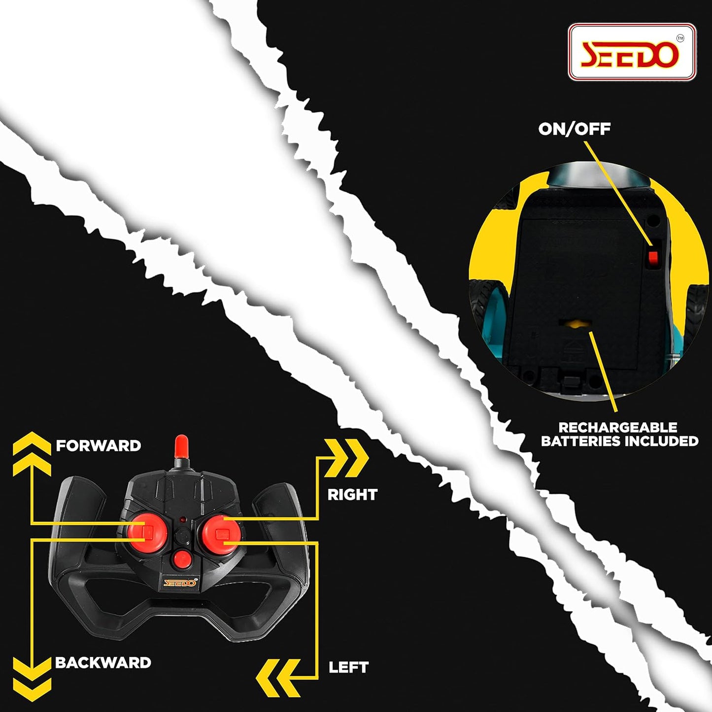SEEDO Remote Control Rechargeable 360 Degree Stunt Car Toy for Kids, All Terrain RC Vehicle Flipping & Spinning Car with Rubber Tires for Boys & Girls 8+ Years COLOR MAY VARY
