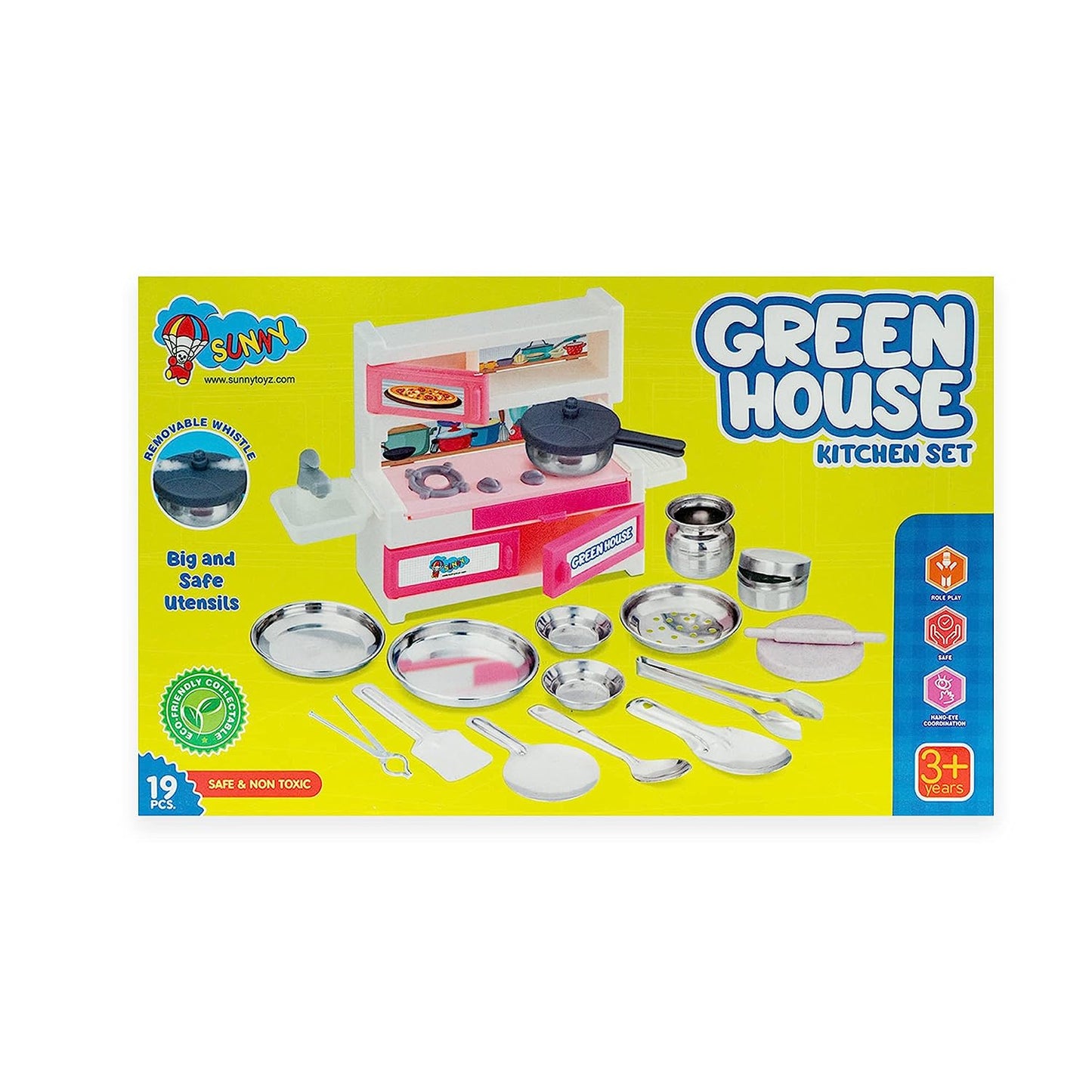 Green House 19 Pieces Kitchen Set for Kids.A Perfect Roleplay Pretend Play Kitchen Play Set for Kids. - MRGTOYS