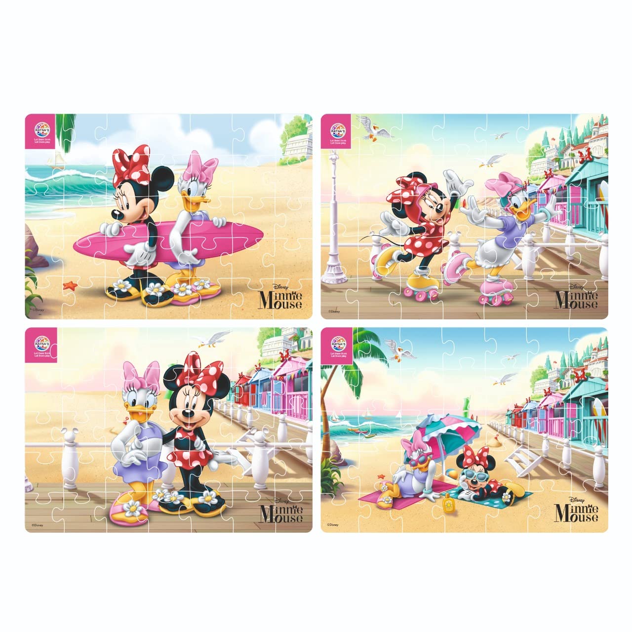 Ratna's 4 in 1 Disney Jigsaw Puzzle 140 Pieces for Kids. 4 Jigsaw Puzzles 35 Pieces Each (Minnie Mouse & Daisy) - MRGTOYS