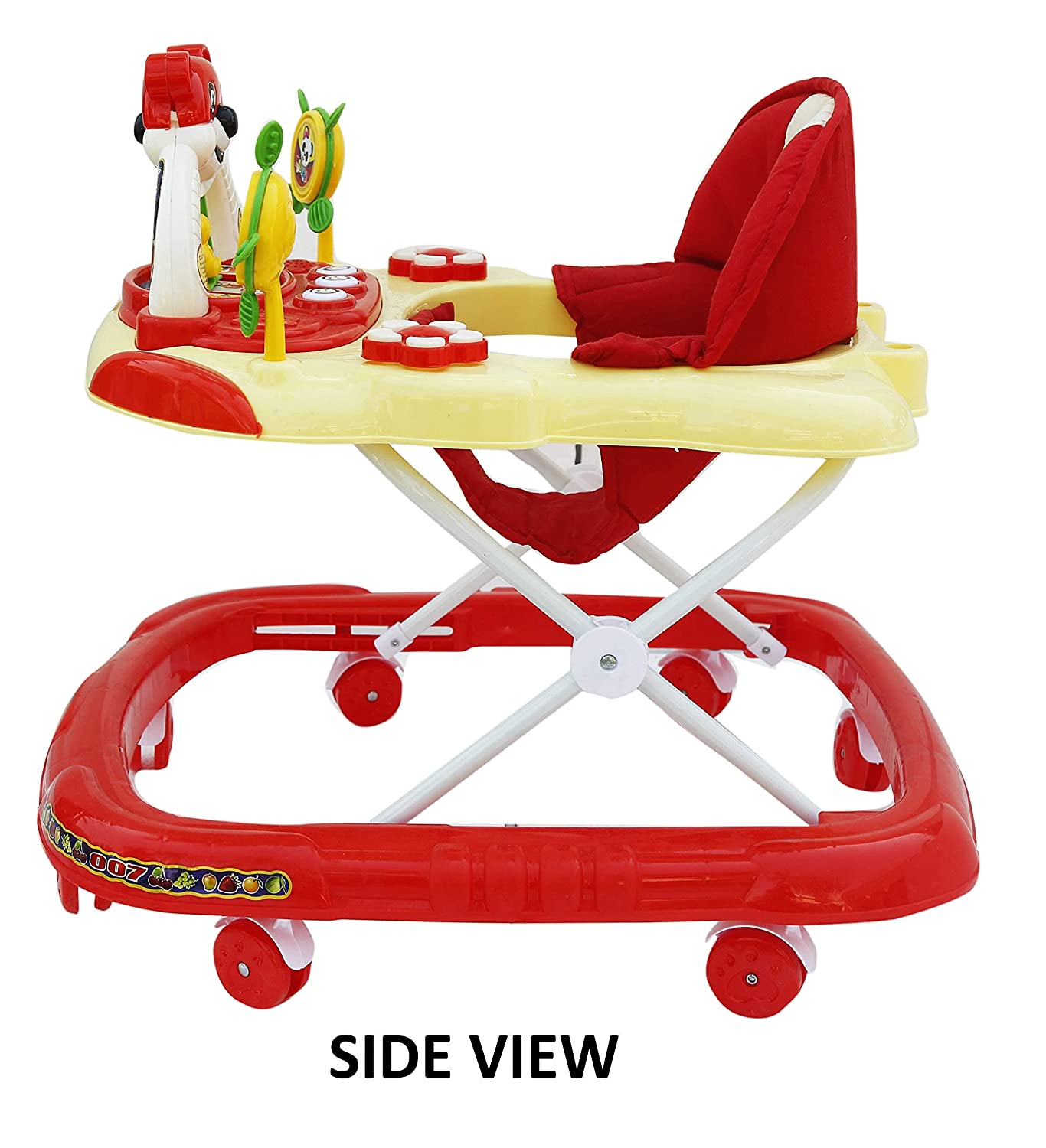 Panda 007 Smart Musical Round Toddler Baby Walker with Comfy 3-in-1 Height Adjustable with Light and Musical Toy Bar and Ultra Soft Seat for Kids (6 Month + Age) (Kids Walker) (RED) - MRGTOYS
