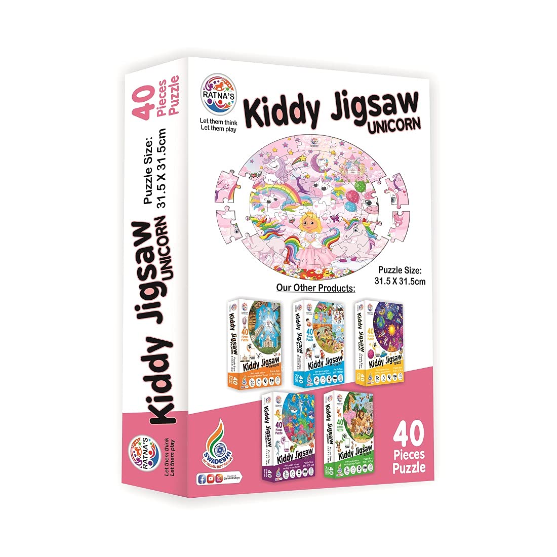 Kiddy Round Jigsaw Puzzle for Kids|40 Pieces Puzzle|31.5 cms Diameter (Unicorn) - MRGTOYS