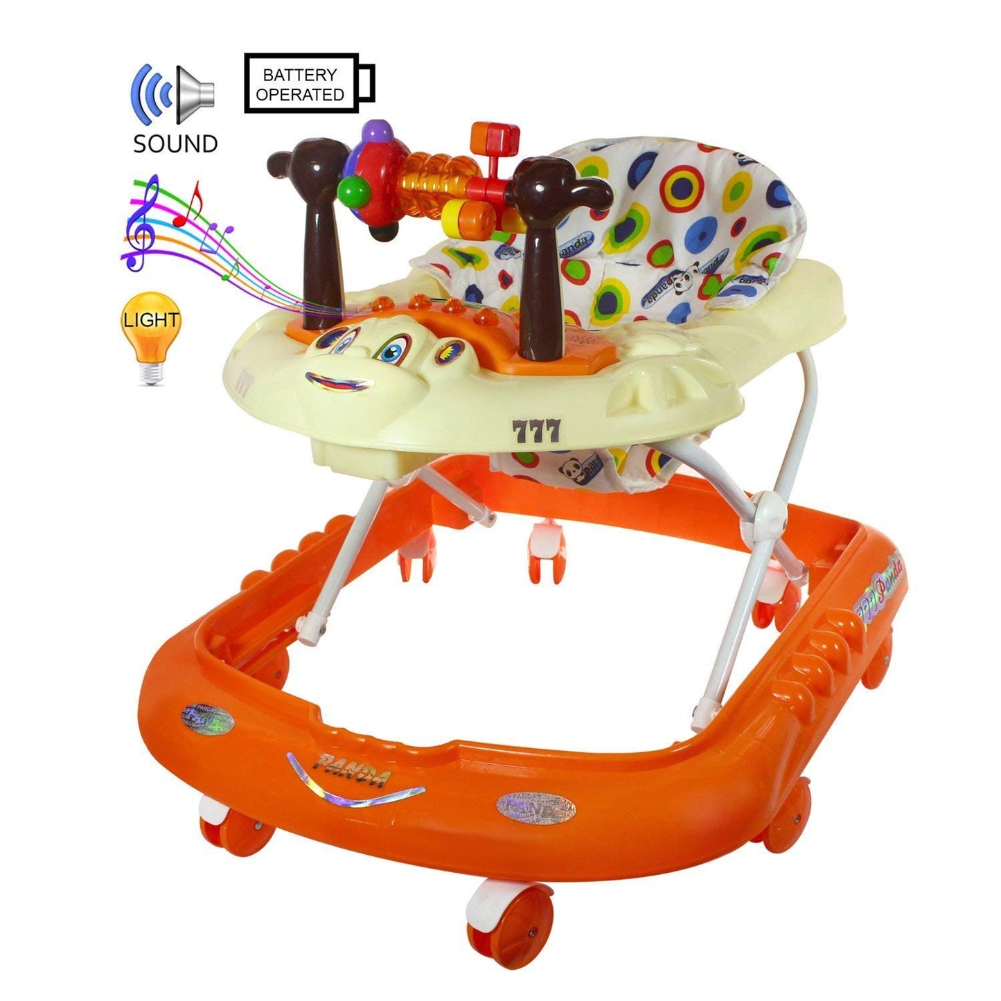 Panda 777 Smart Musical Round Toddler Baby Walker with Comfy Seat and Activity with Light and Musical Toy Bar and Ultra Soft Seat for Kids/Babies (Orange) (Orange) - MRGTOYS