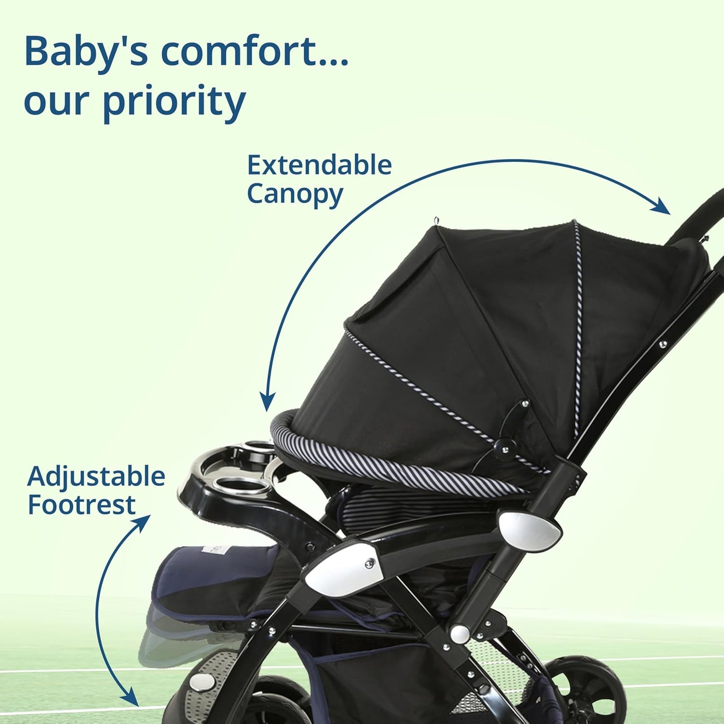 LuvLap Galaxy Baby Stroller, Pram for Baby with 5 Point Safety Harness, Spacious Cushioned seat with Multi Level seat Recline, Easy Fold, Lightweight Baby Stroller for 0 to 3 Years (Black)