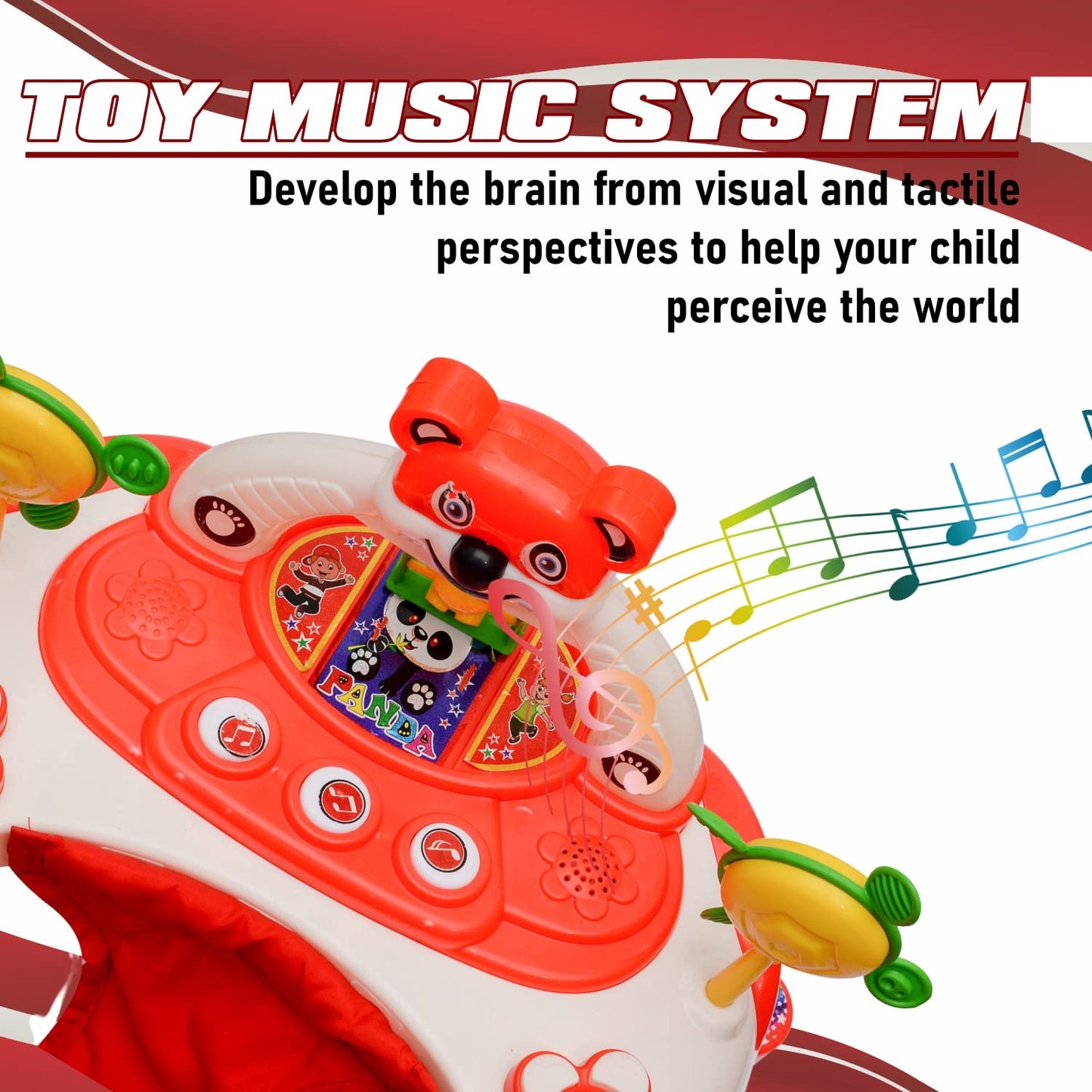 Rocker N Walker Baby Adjustable Height with Height Adjustable 6-18 Months Baby Walker Walker for Kids, Walker with Parental Push Handle | Activity Walker for Baby with Musical Boys Girls (Red) - MRGTOYS