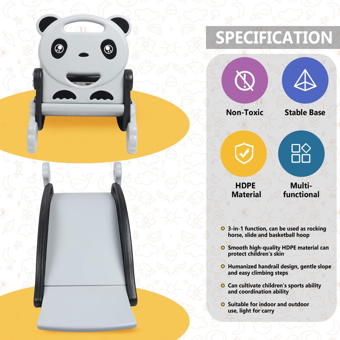 Playgro 3-in-1 Rocking Panda Slide with Baby Rocker & Baby Chair | Use Indoor/Outdoor Play | Safe & Playground Toys for Kids | Perfect Slides for Home, School & Garden | Age Group 24 + Months