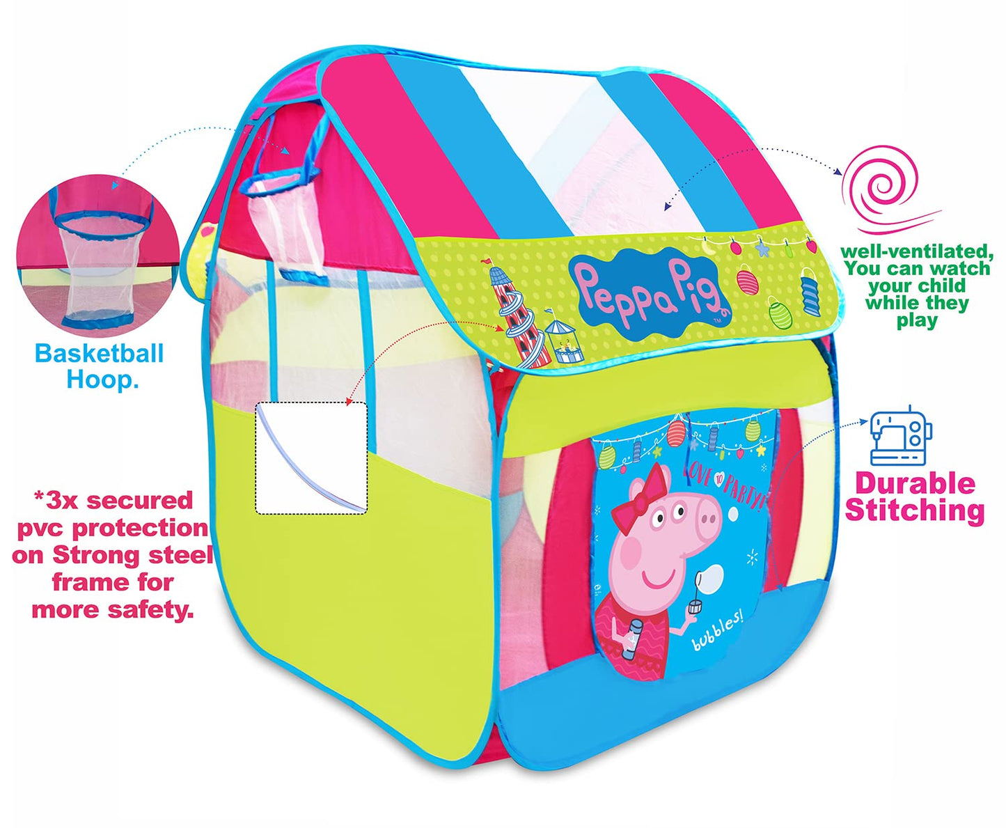 Itoys Peppa Pig Foldable Playhouse Tent For Kids- Big Pop-Up theme theme Play Tent For Toddler And Baby, Fill With Plastic Balls (Balls Not Included) (Peppa Pig Big Pop Up Tent, Multicolour)