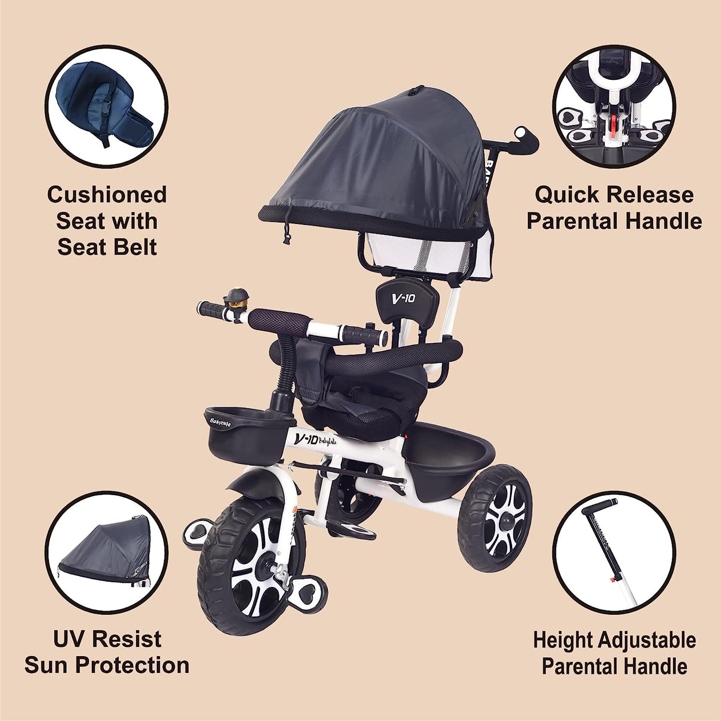BabyCute Cycle for Kids, Plug and Play Baby Sports Tricycle with Canopy for 2 to 5 Year Old Children V 10 - MRGTOYS
