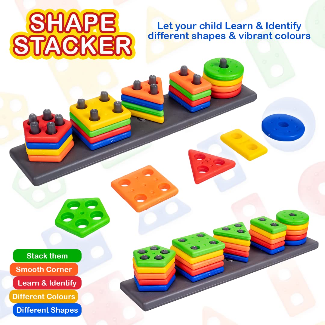 Ratna's Shape Stacker Geometric Blocks Stacker Shape Sorter Column Puzzle Stacking Set for Kids