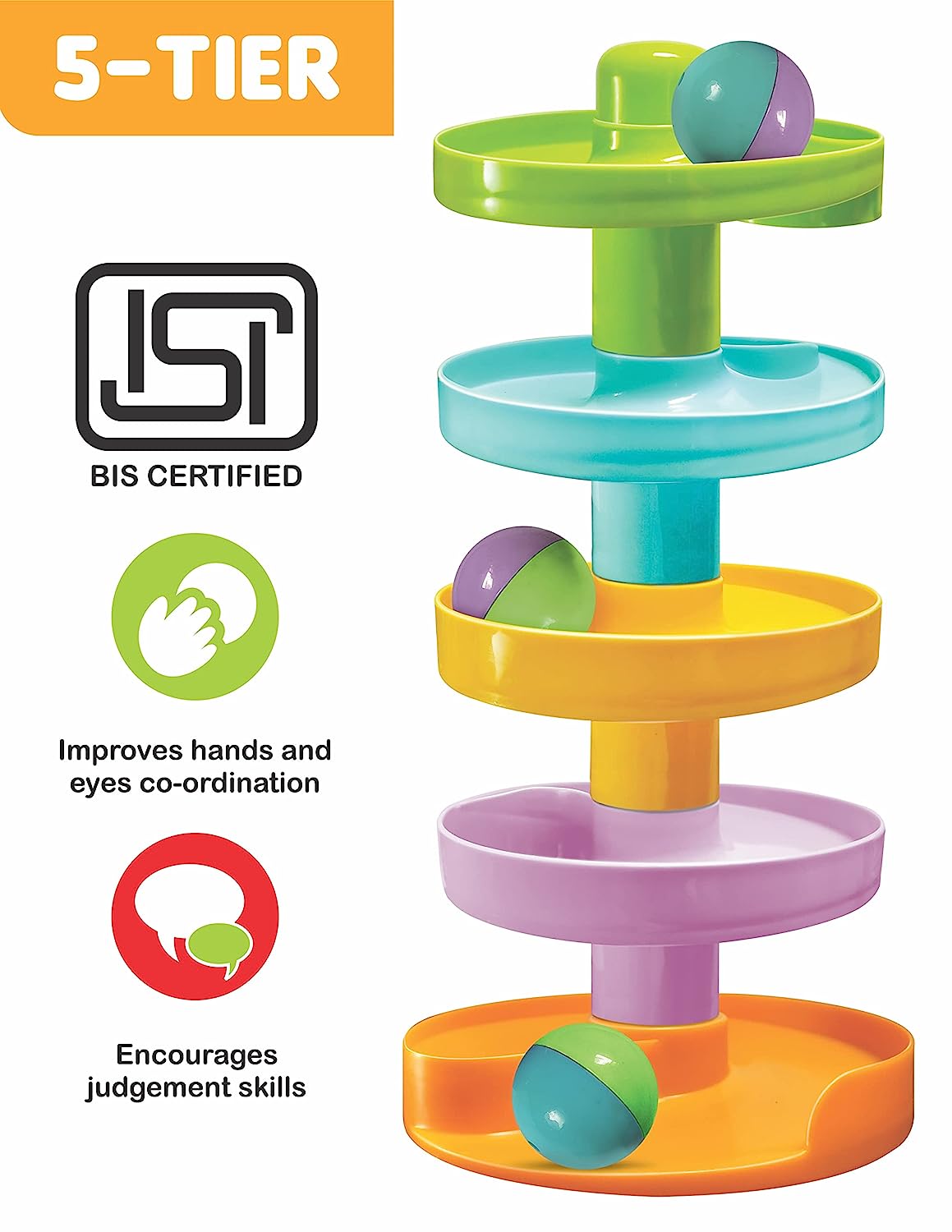 toymate Baby Spiral Fun-A Roll Ball Toy With 6 Layer Ball Drop Tower Run With Roll Swirling Ramps For Baby And Toddler Educational Development Toy Set, Multi color