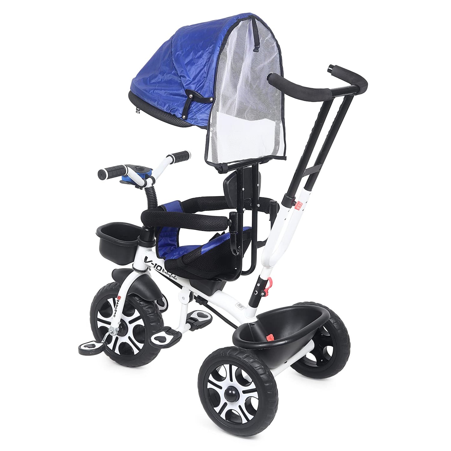Baby Cute Kids Pro Max Kids|Baby Musical Trike|Tricycle with Light, Foldable Canopy and 360 Degree Seat Rotating Tricycle for Kids|Boys|Girls Age Group 2 to 5 Years (Brown) (Blue) - MRGTOYS