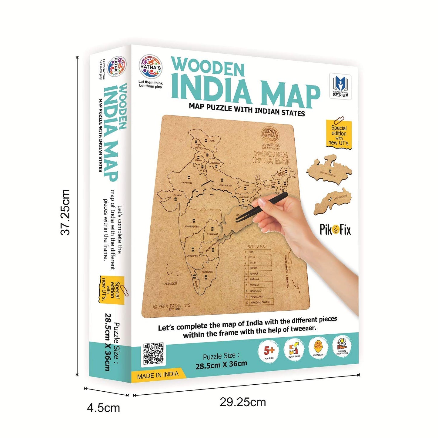 Ratna's Wooden India Map Puzzle, Pik & Fix The Pieces with The Help of Plucker provided