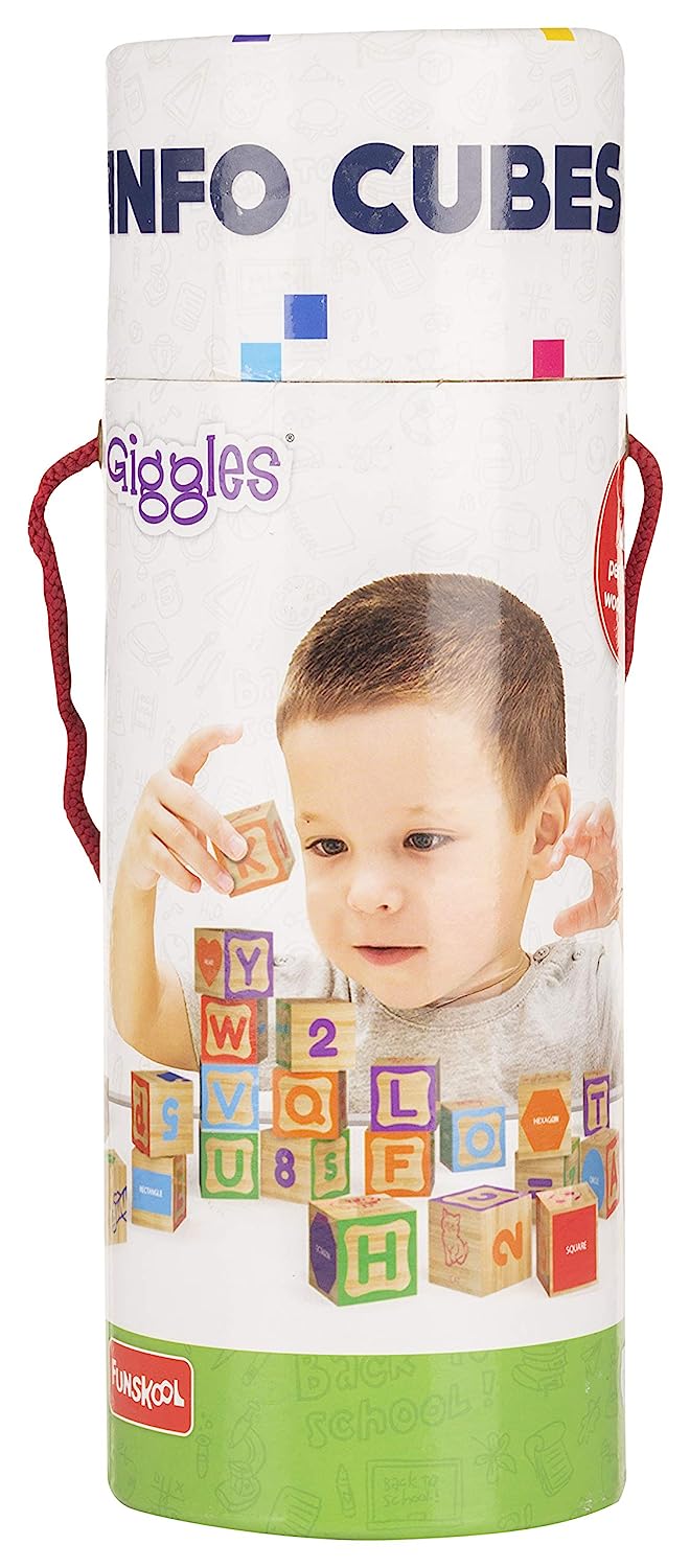 Giggles - Info Cubes, Educational Learning blocks, Teaches Alphabet,Numbers,Colour shapes & Picture puzzle, 3 Years & above, Preschool toys Multicolor (26 pieces)