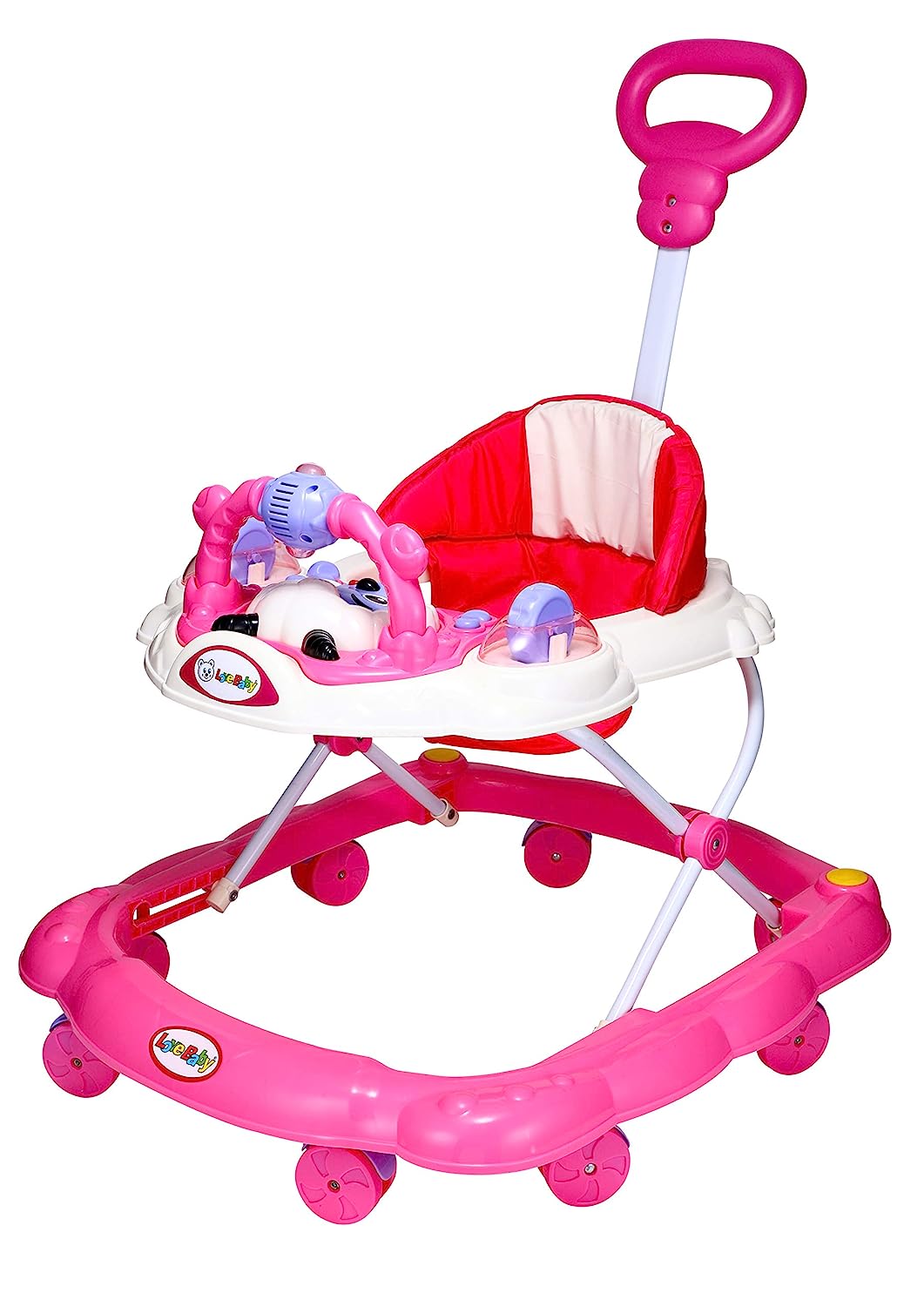 Love Baby Ultra Soft Seat Baby Activity Walker with Wheel, Adjustable Height and Musical Tray and Toys(Pink) - MRGTOYS