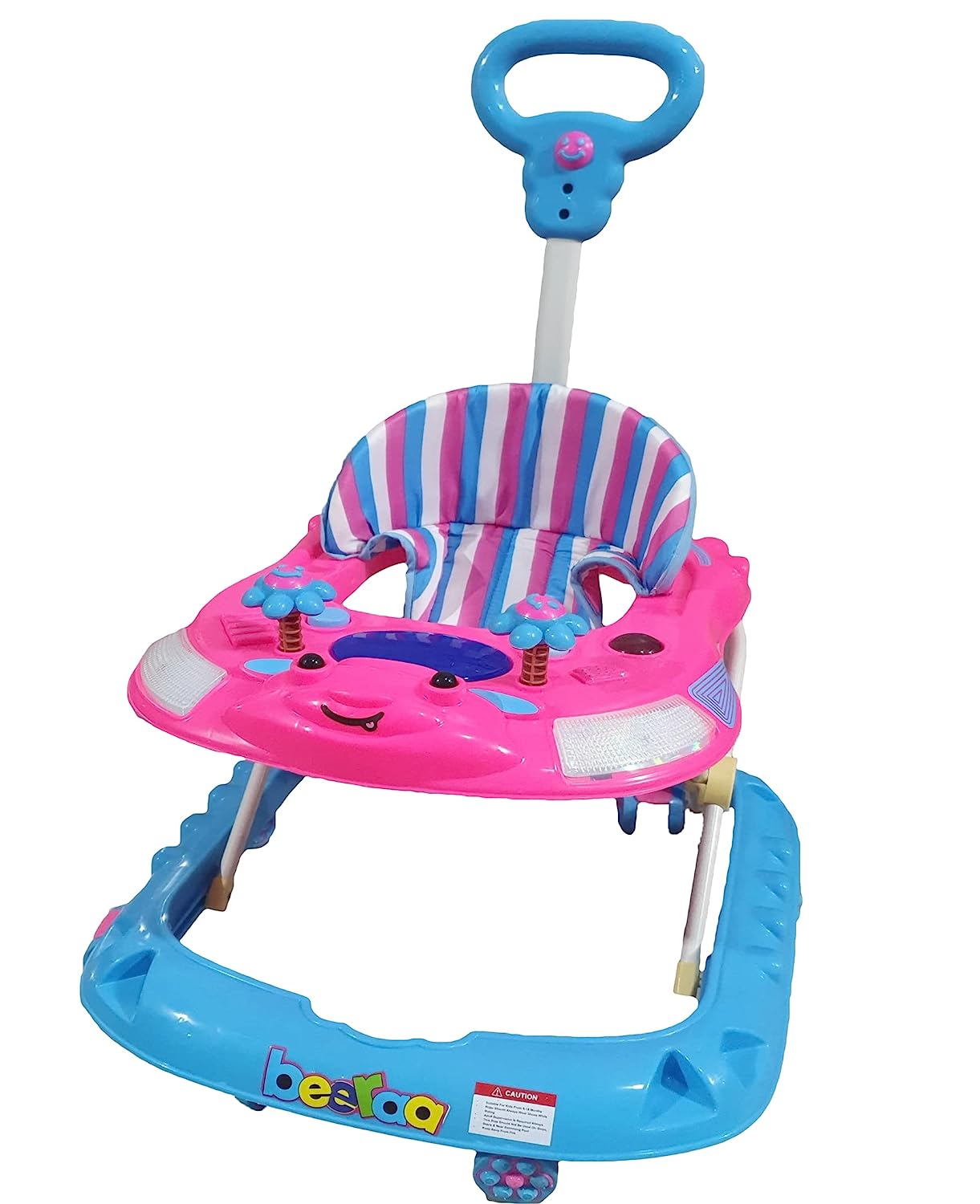 Baby Walker 6-18 Months Learn to Walk with Height Adjustable Light and Music Attractive Colours for Baby Boy and Girl (Beera with Handle Pink-Blue) (Pack of 1) - MRGTOYS
