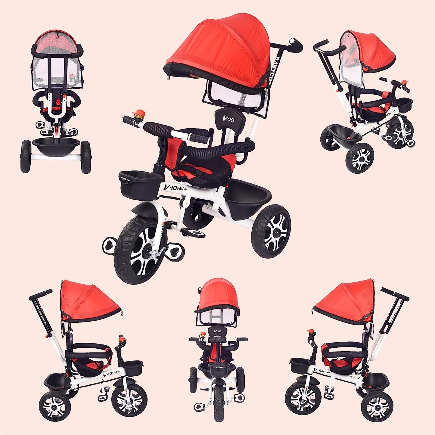 BabyCute Cycle for Kids, Plug and Play Baby Sports Tricycle with Canopy for 2 to 5 Year Old Children V 10 RED - MRGTOYS