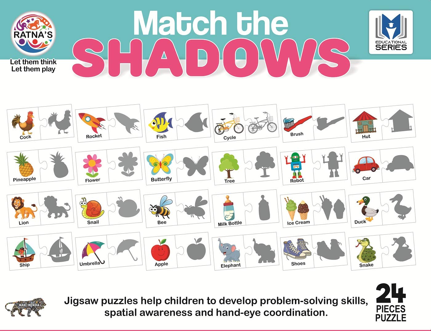 Ratna's Match The Shadows Jigsaw Puzzle for Kids. 48 Different Shadow Jigsaw for Kids