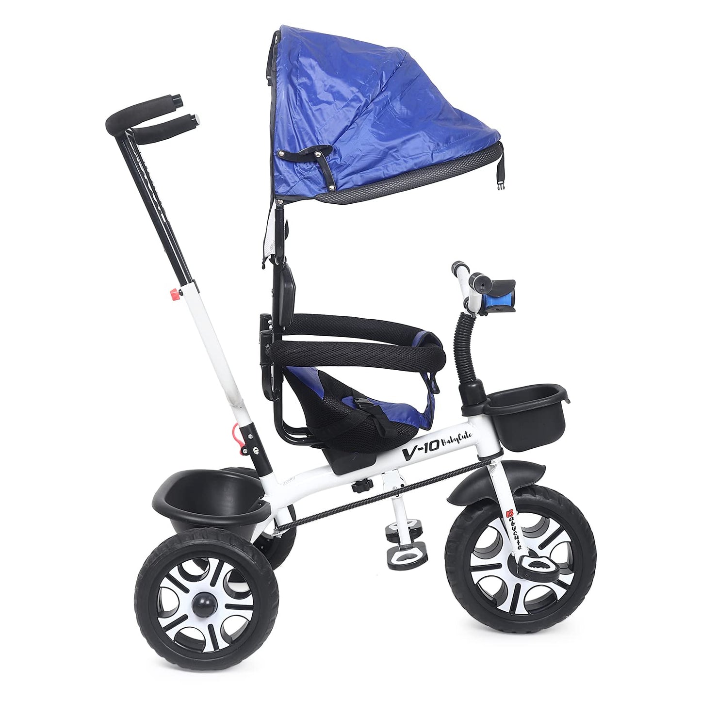 Baby Cute Kids Pro Max Kids|Baby Musical Trike|Tricycle with Light, Foldable Canopy and 360 Degree Seat Rotating Tricycle for Kids|Boys|Girls Age Group 2 to 5 Years (Brown) (Blue) - MRGTOYS