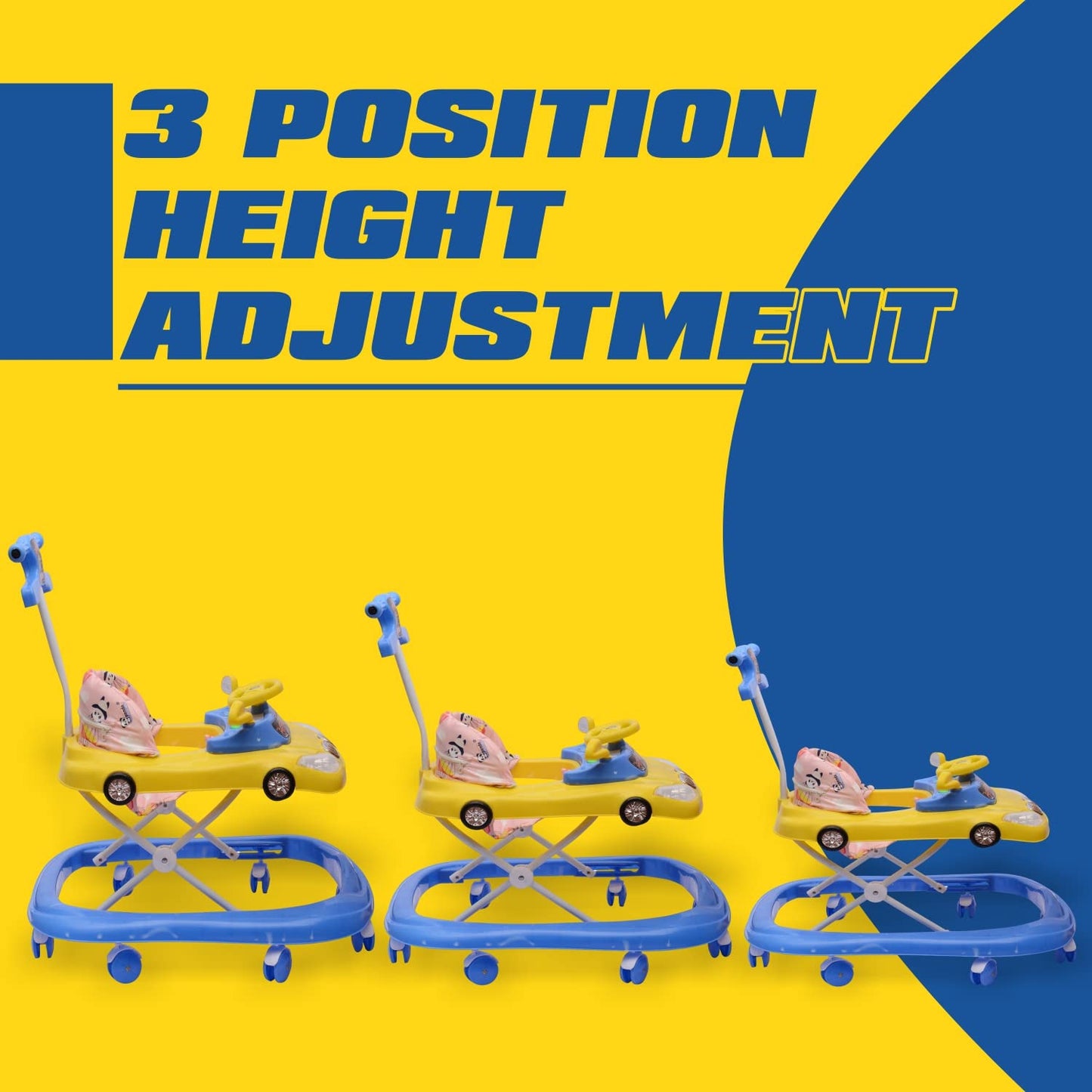 B.M.W Baby Walker Adjustable Height with Height Adjustable 6-18 Months Baby Walker Walker for Kids, Walker with Parental Push Handle | Activity Walker for Baby with Musical Boys Girls (Blue) - MRGTOYS