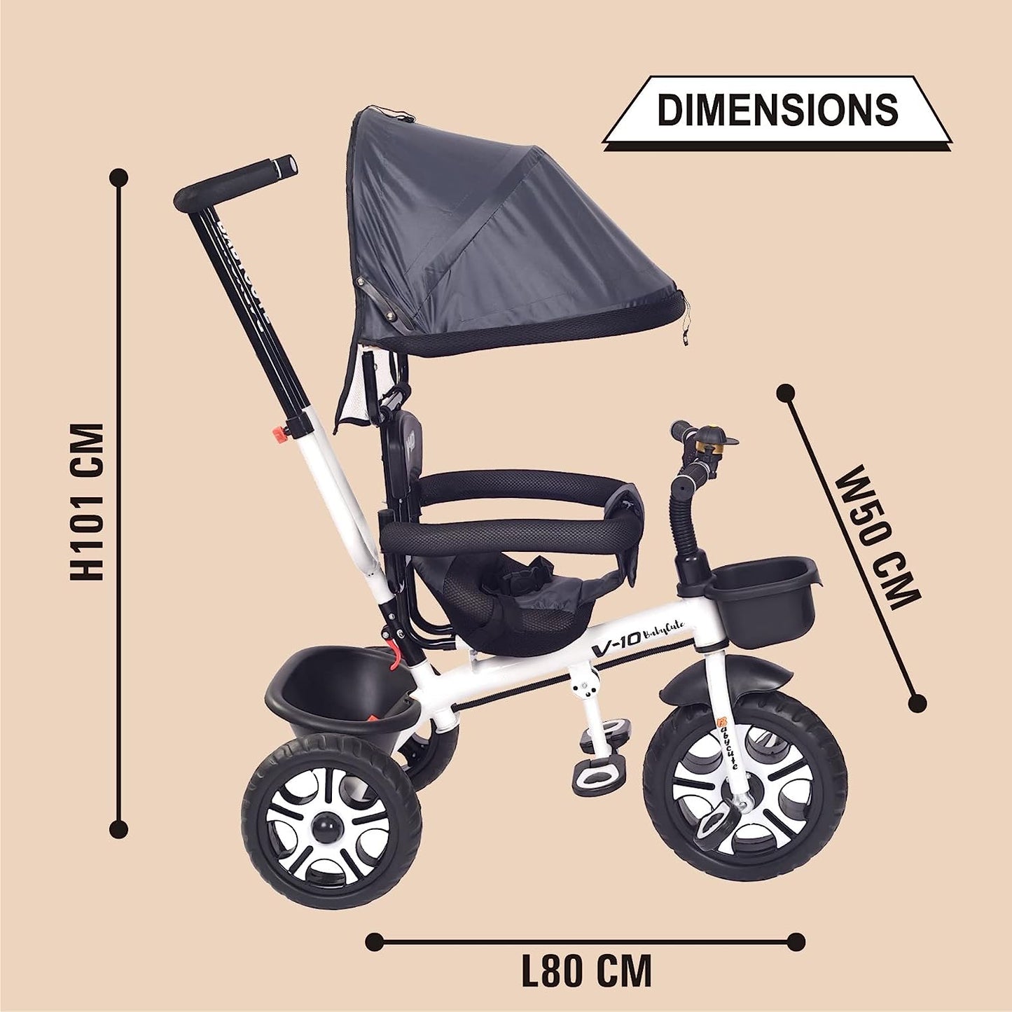 BabyCute Cycle for Kids, Plug and Play Baby Sports Tricycle with Canopy for 2 to 5 Year Old Children V 10 - MRGTOYS