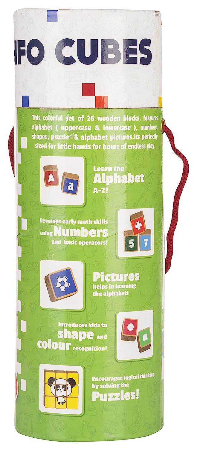 Giggles - Info Cubes, Educational Learning blocks, Teaches Alphabet,Numbers,Colour shapes & Picture puzzle, 3 Years & above, Preschool toys Multicolor (26 pieces)