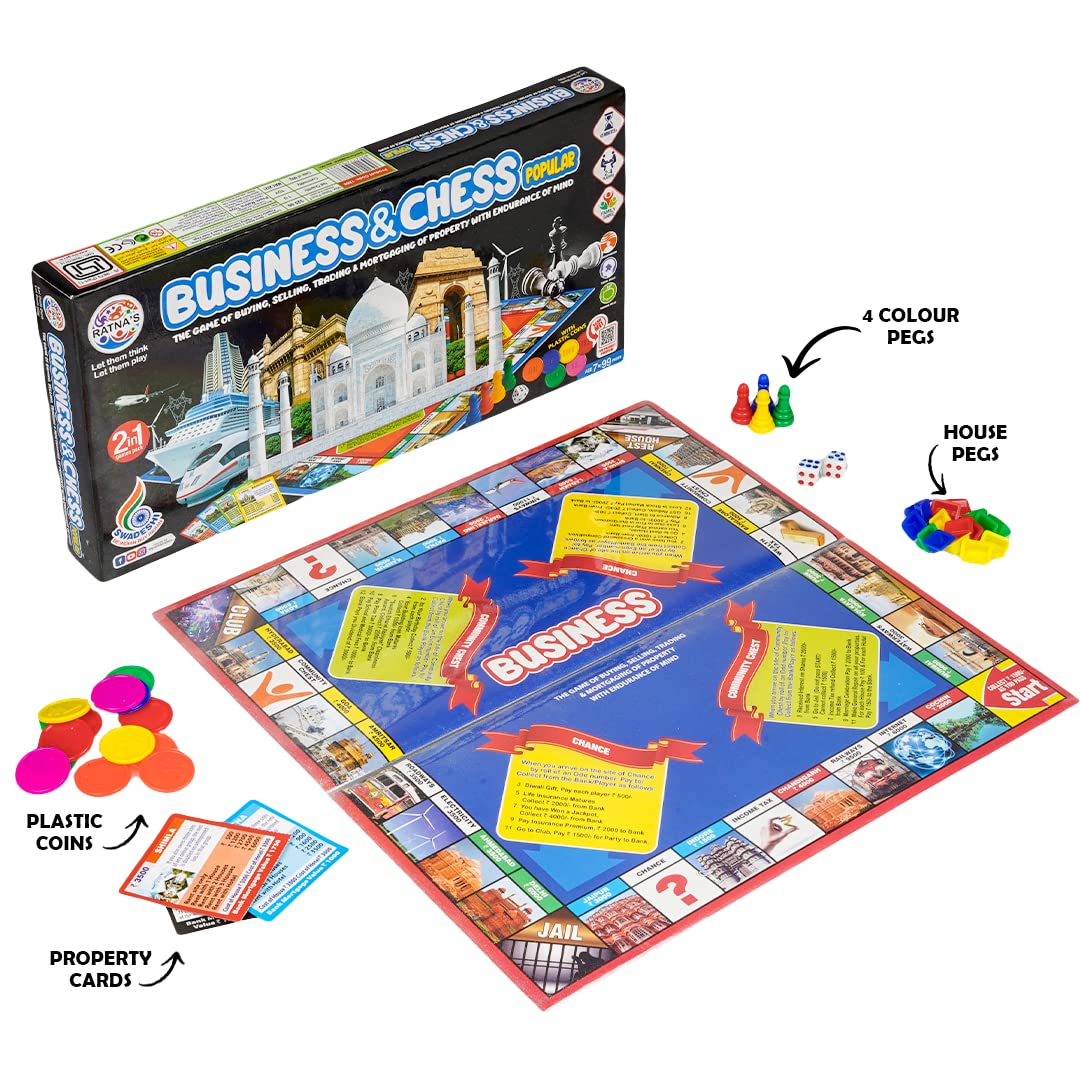 Ratna's 2 in 1 Classic Game Chess and Business Popular for Kids to Enhance Their Thinking Skills, Concentration, Attention Span Building, Hand Eye Coordination etc with Coins