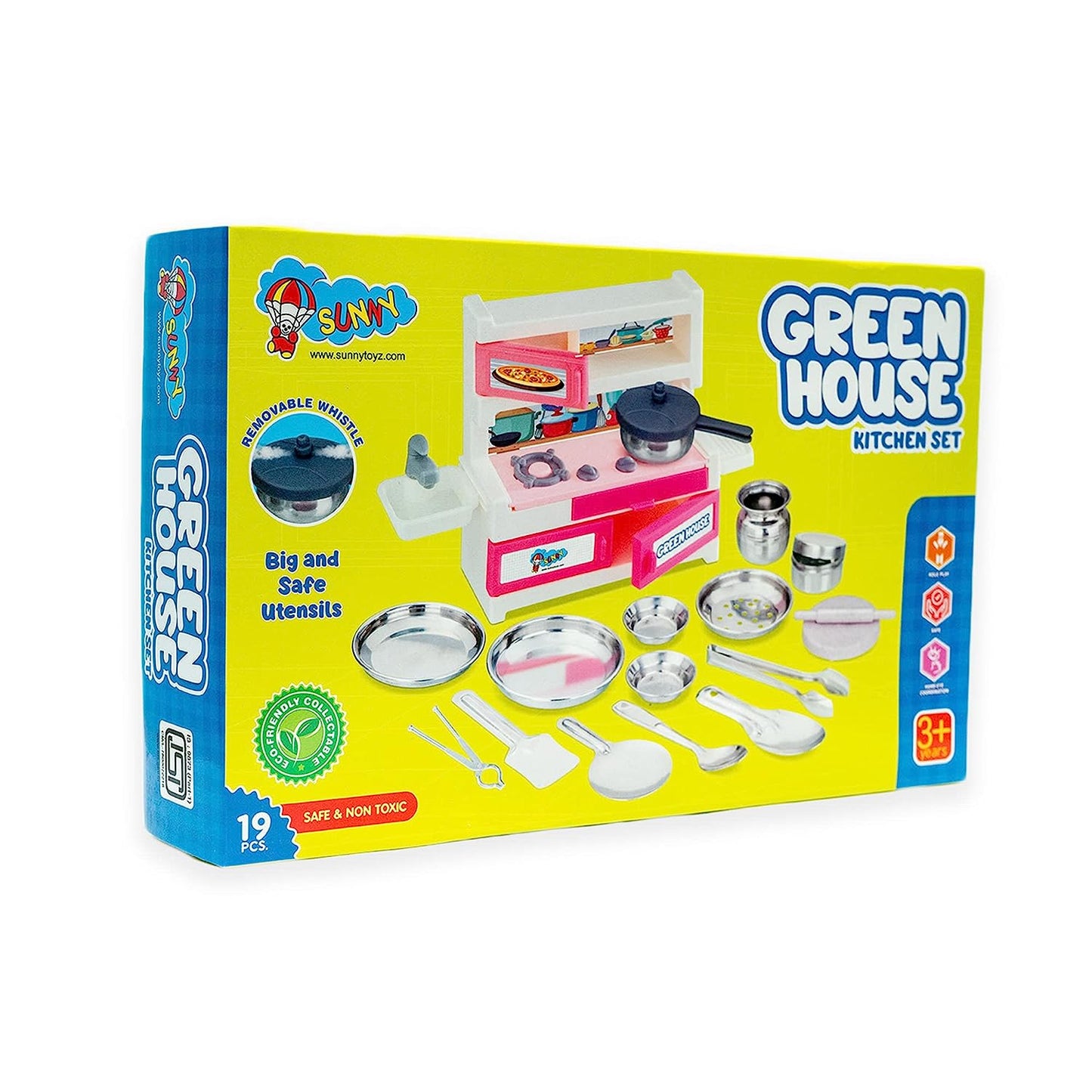 Green House 19 Pieces Kitchen Set for Kids.A Perfect Roleplay Pretend Play Kitchen Play Set for Kids. - MRGTOYS