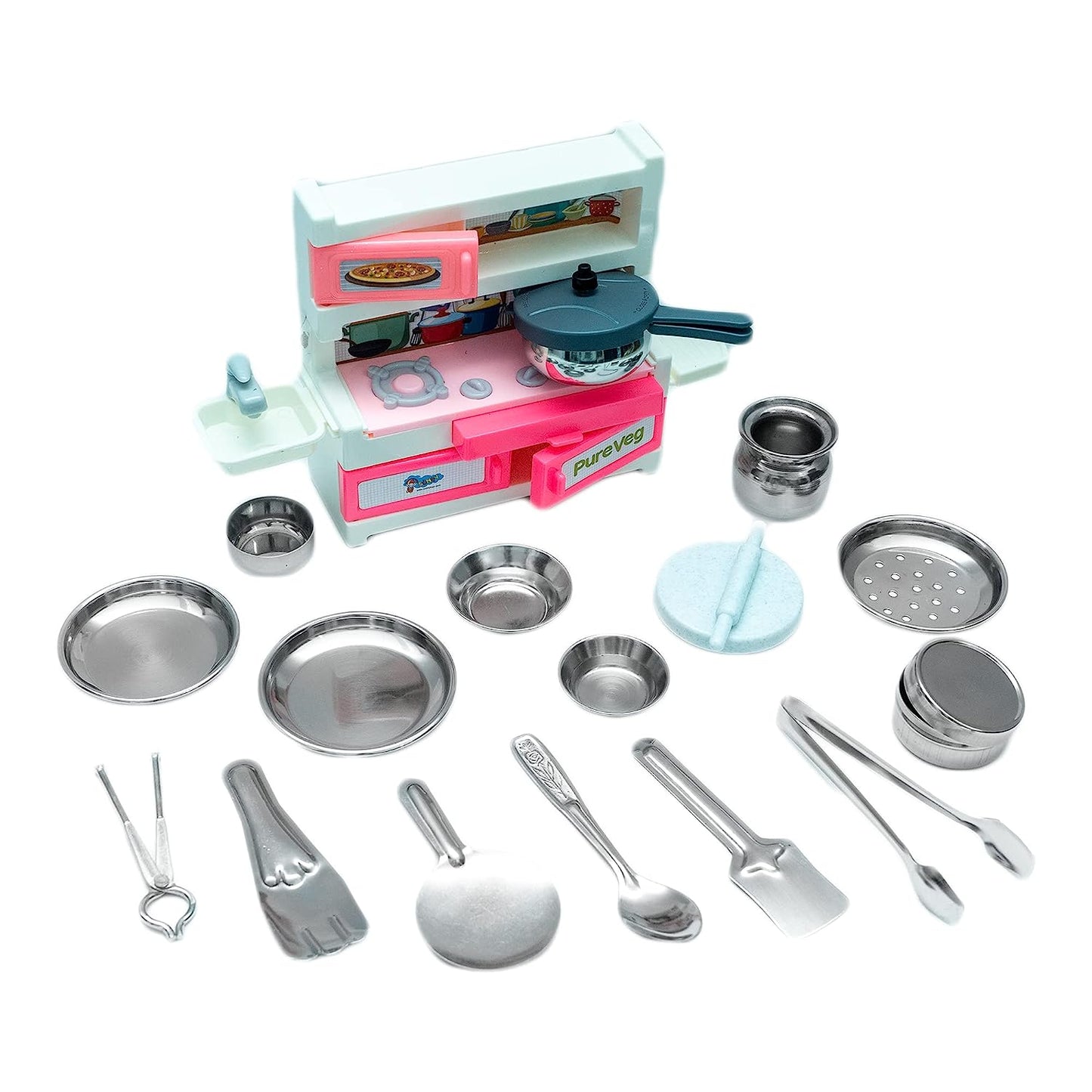 Green House 19 Pieces Kitchen Set for Kids.A Perfect Roleplay Pretend Play Kitchen Play Set for Kids. - MRGTOYS