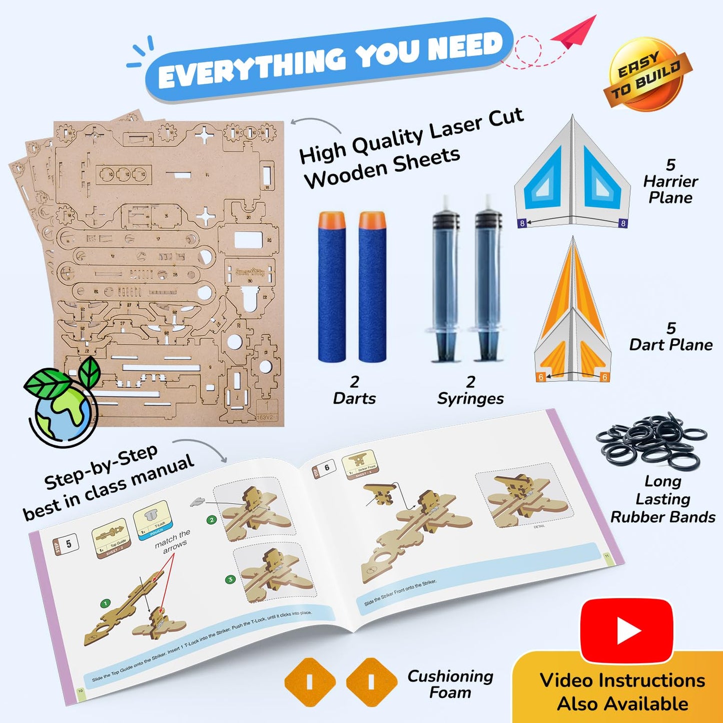 Smartivity 2in1 Hydraulic Aeroplane & Dart Launcher Toy for Kids 6-14 Years Old | Birthday Gifts for Boys & Girls | DIY Science Toy for Kids 6,7,8,9,10,11,12,13,14 YearsI STEM Wooden Construction Game