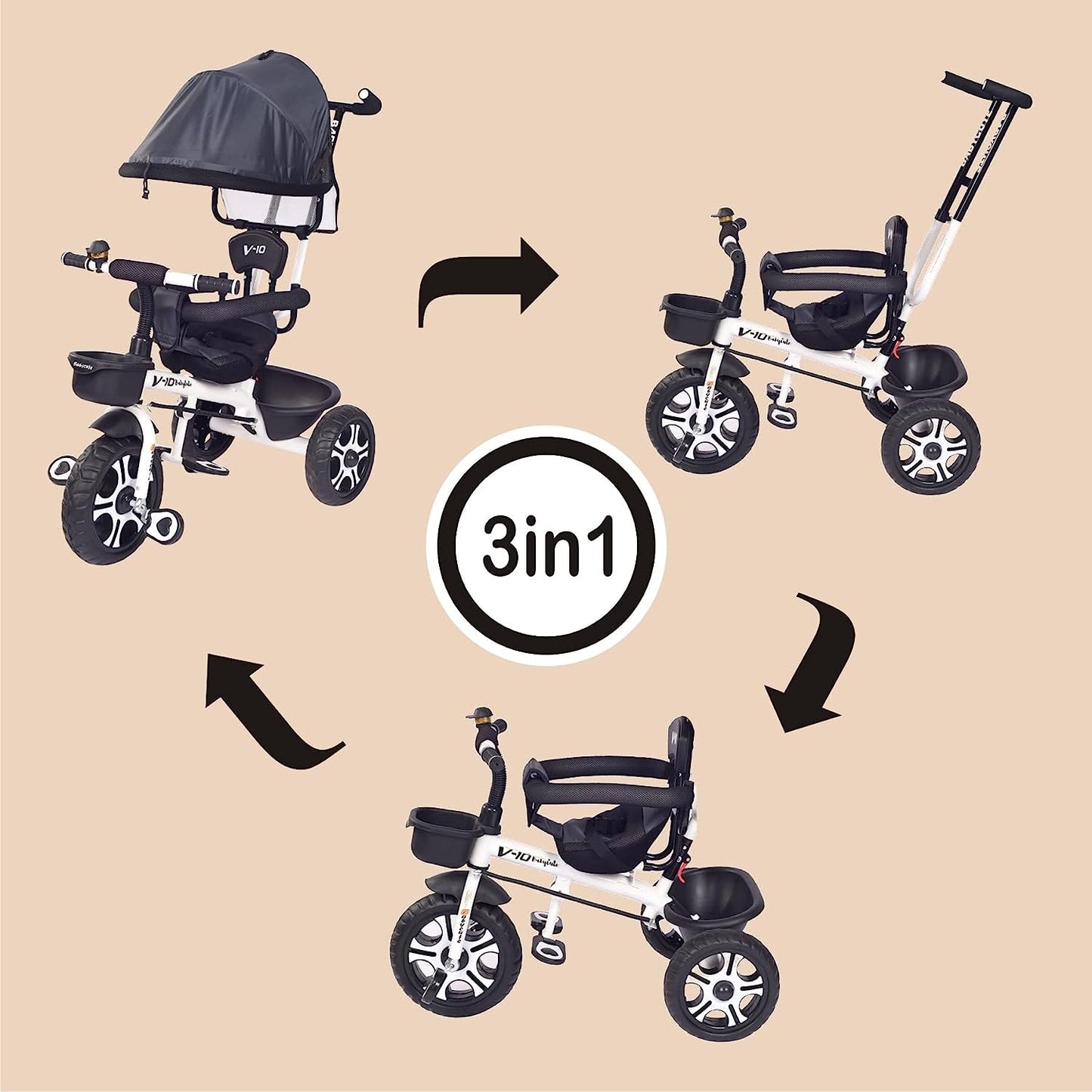 BabyCute Cycle for Kids, Plug and Play Baby Sports Tricycle with Canopy for 2 to 5 Year Old Children V 10 - MRGTOYS