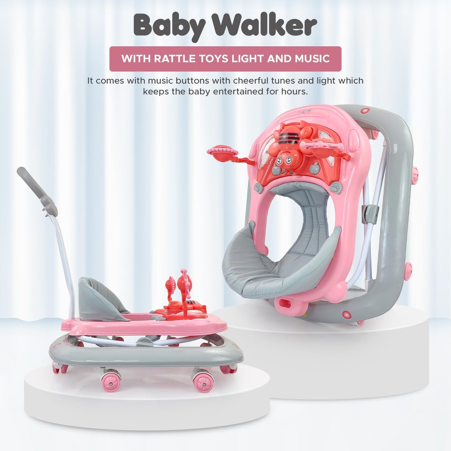 Dash Butterfly DLX Baby Walker, Walker Baby 6-18 Months boy, Walker, Activity Walker with Music n Light and Parental Handle, 3 Position Adjustable Height (Capacity 20kg |colour may vary' )