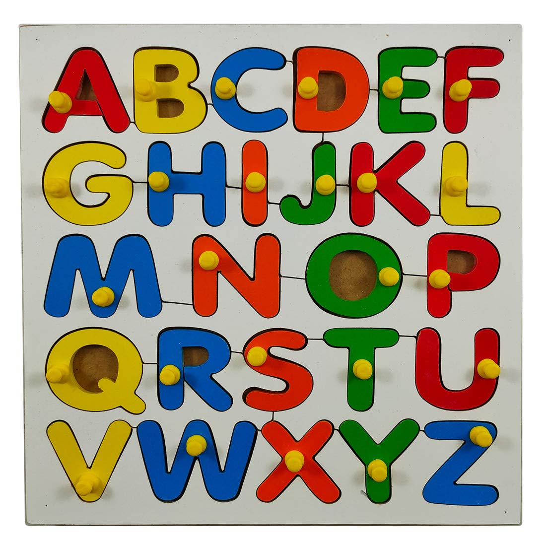 Awals Learning Educational Premium Wooden 26 English Alphabets Use Teaching for Kids - Uppercase with Knob , Colorful |Build Imagination and Coordination