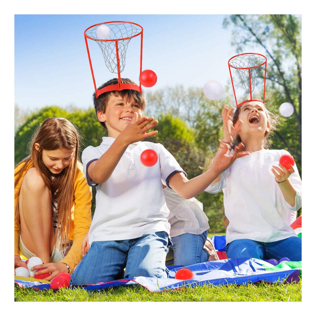awals headband hoop ball toy heads up catch the ball a true classic game that makes great fun party flavor fun for kids | catching basketball|hoop ball toy with 10 balls- Multi color