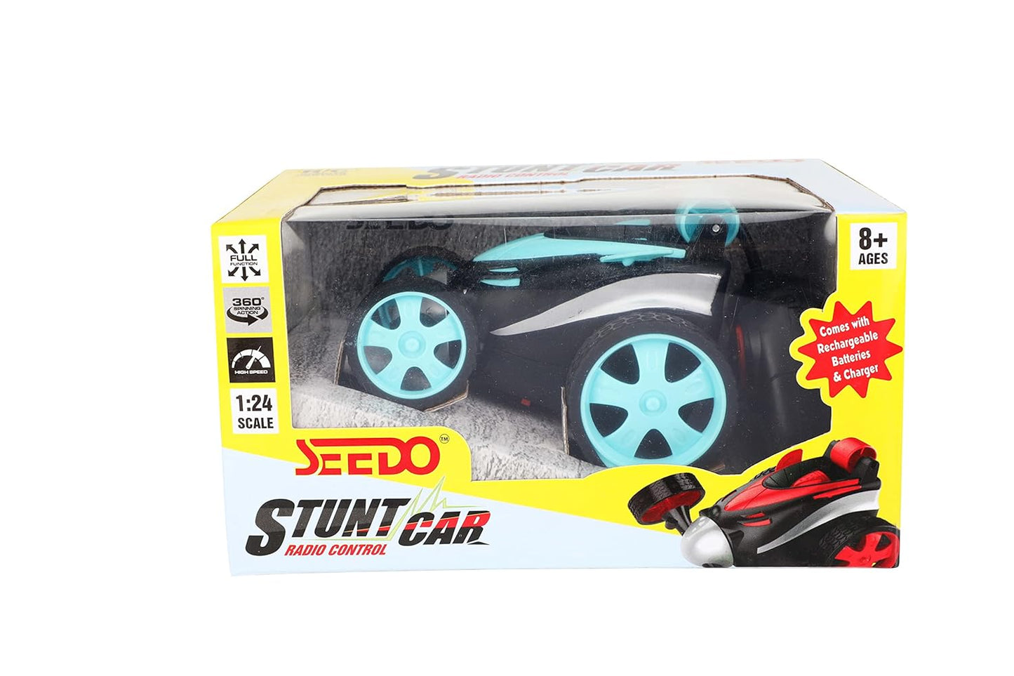 SEEDO Remote Control Rechargeable 360 Degree Stunt Car Toy for Kids, All Terrain RC Vehicle Flipping & Spinning Car with Rubber Tires for Boys & Girls 8+ Years COLOR MAY VARY