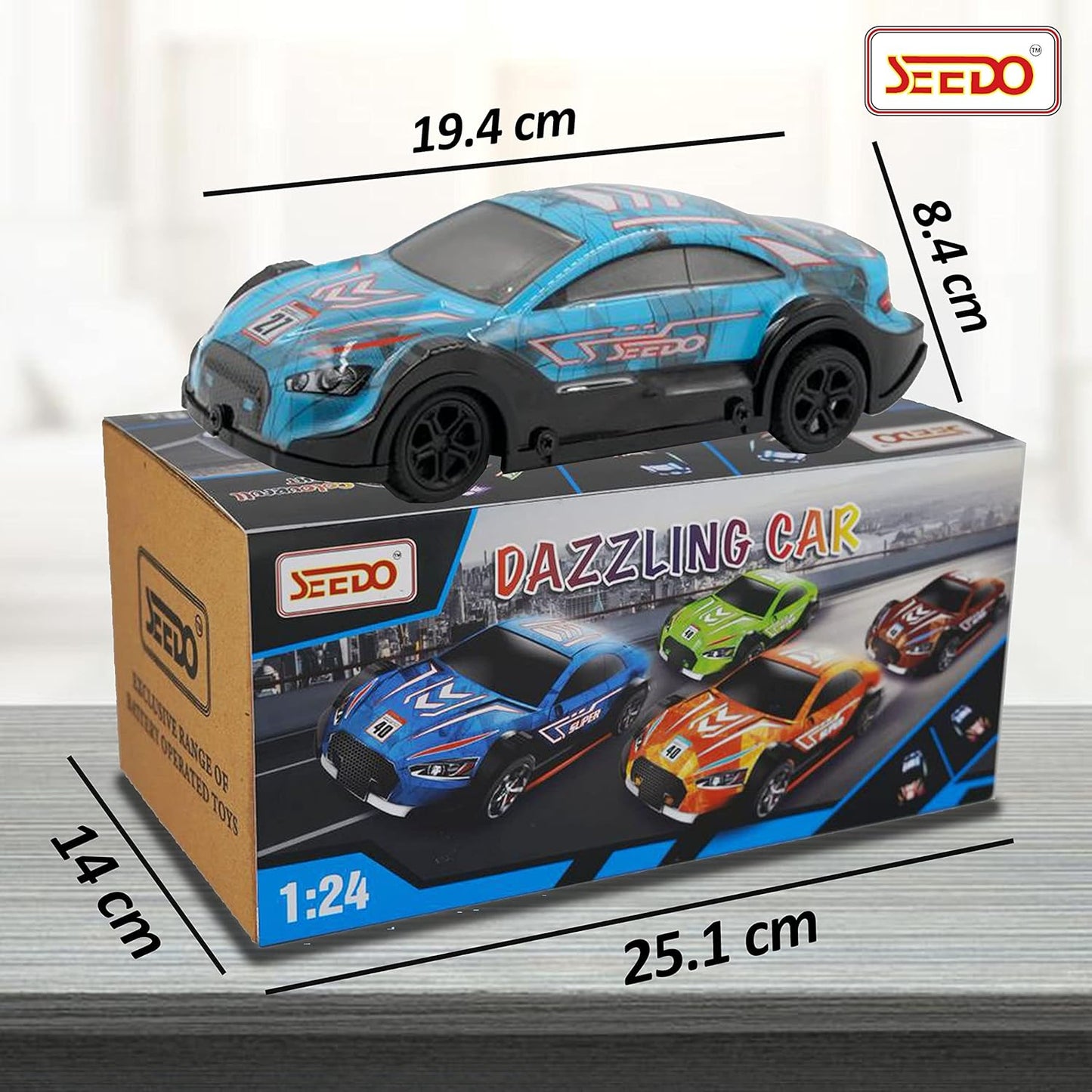 SEEDO Remote Control Rechargeable Dazzling Drift Anti Scratch High Speed Racing Car with Colourful Lights and Music, 1:24 Scale Rc Vehicle Toy for 8+ Years Kids Boys and Girls, Pack of 1,color may vary